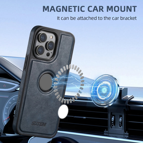 For iPhone 16 Suteni M1 Oil Wax MagSafe Detachable Horizontal Card Bag Phone Case(Blue)