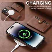 For iPhone 16 Pro Suteni M1 Oil Wax MagSafe Detachable Horizontal Card Bag Phone Case(Brown)