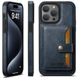 For iPhone 16 Pro Suteni M1 Oil Wax MagSafe Detachable Horizontal Card Bag Phone Case(Blue) - iPhone 16 Pro Cases by Suteni | Online Shopping South Africa | PMC TechLife | Buy Now Pay Later Mobicred