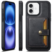 For iPhone 16 Plus Suteni M1 Oil Wax MagSafe Detachable Horizontal Card Bag Phone Case(Black)