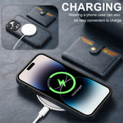 For iPhone 16 Plus Suteni M1 Oil Wax MagSafe Detachable Horizontal Card Bag Phone Case(Blue)