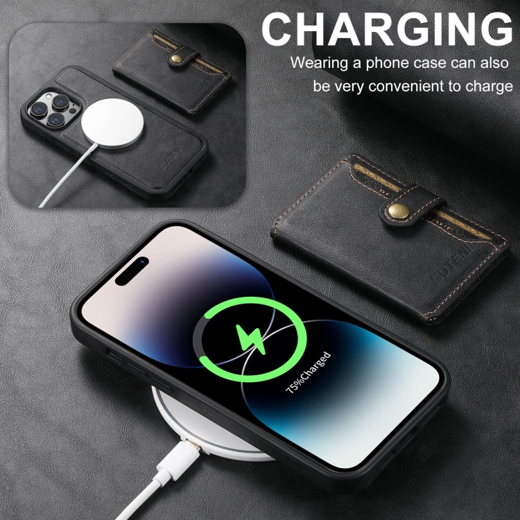 For iPhone 16 Pro Max Suteni M1 Oil Wax MagSafe Detachable Horizontal Card Bag Phone Case(Black)