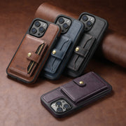 For iPhone 15 Suteni M1 Oil Wax MagSafe Detachable Horizontal Card Bag Phone Case(Black)