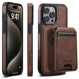 For iPhone 15 Pro Suteni M2 Oil Wax MagSafe Horizontal Card Bag Phone Case(Brown) - iPhone 15 Pro Cases by Suteni | Online Shopping South Africa | PMC TechLife | Buy Now Pay Later Mobicred