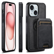 For iPhone 15 Plus Suteni M2 Oil Wax MagSafe Horizontal Card Bag Phone Case(Black)