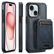 For iPhone 15 Plus Suteni M2 Oil Wax MagSafe Horizontal Card Bag Phone Case(Blue) - iPhone 15 Plus Cases by Suteni | Online Shopping South Africa | PMC TechLife | Buy Now Pay Later Mobicred