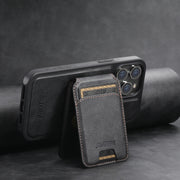 For iPhone 15 Suteni M2 Oil Wax MagSafe Horizontal Card Bag Phone Case(Black)