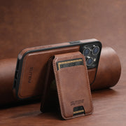 For iPhone 15 Suteni M2 Oil Wax MagSafe Horizontal Card Bag Phone Case(Brown)