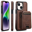 For iPhone 14 Suteni M2 Oil Wax MagSafe Horizontal Card Bag Phone Case(Brown) - iPhone 14 Cases by Suteni | Online Shopping South Africa | PMC TechLife | Buy Now Pay Later Mobicred
