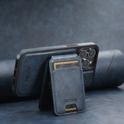 For iPhone 14 Pro Suteni M2 Oil Wax MagSafe Horizontal Card Bag Phone Case(Blue)