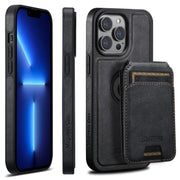 For iPhone 13 Pro Suteni M2 Oil Wax MagSafe Horizontal Card Bag Phone Case(Black)