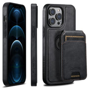 For iPhone 12 Pro Max Suteni M2 Oil Wax MagSafe Horizontal Card Bag Phone Case(Black)