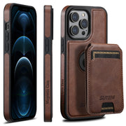 For iPhone 12 Pro Max Suteni M2 Oil Wax MagSafe Horizontal Card Bag Phone Case(Brown)