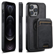 For iPhone 12 Pro Suteni M2 Oil Wax MagSafe Horizontal Card Bag Phone Case(Black)