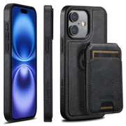 For iPhone 16 Suteni M2 Oil Wax MagSafe Horizontal Card Bag Phone Case(Black)