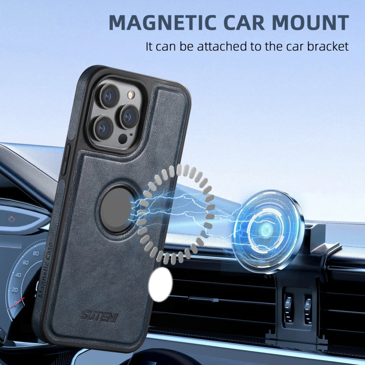For iPhone 16 Plus Suteni M2 Oil Wax MagSafe Horizontal Card Bag Phone Case(Blue)