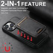 For iPhone 16 Pro Max Suteni M2 Oil Wax MagSafe Horizontal Card Bag Phone Case(Black)