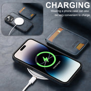 For iPhone 16 Pro Max Suteni M2 Oil Wax MagSafe Horizontal Card Bag Phone Case(Blue)