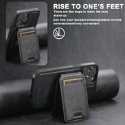 For iPhone 16 Pro Max Suteni M2 Oil Wax MagSafe Horizontal Card Bag Phone Case(Black)