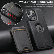 For iPhone 14 Plus Suteni M2 Oil Wax MagSafe Horizontal Card Bag Phone Case(Blue)