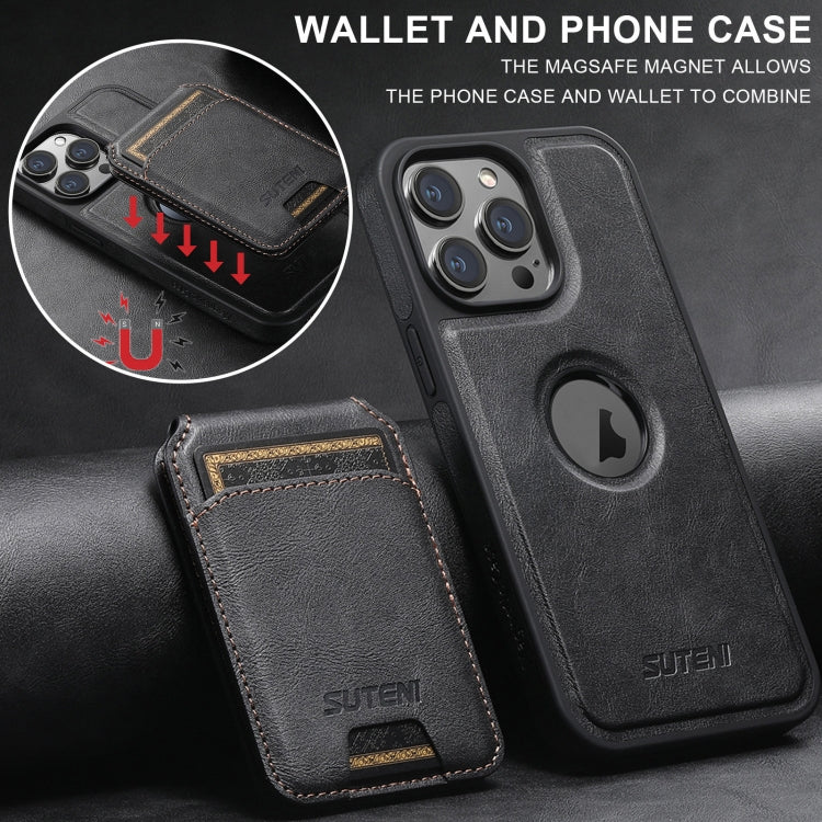 For iPhone 16 Pro Max Suteni M2 Oil Wax MagSafe Horizontal Card Bag Phone Case(Black)