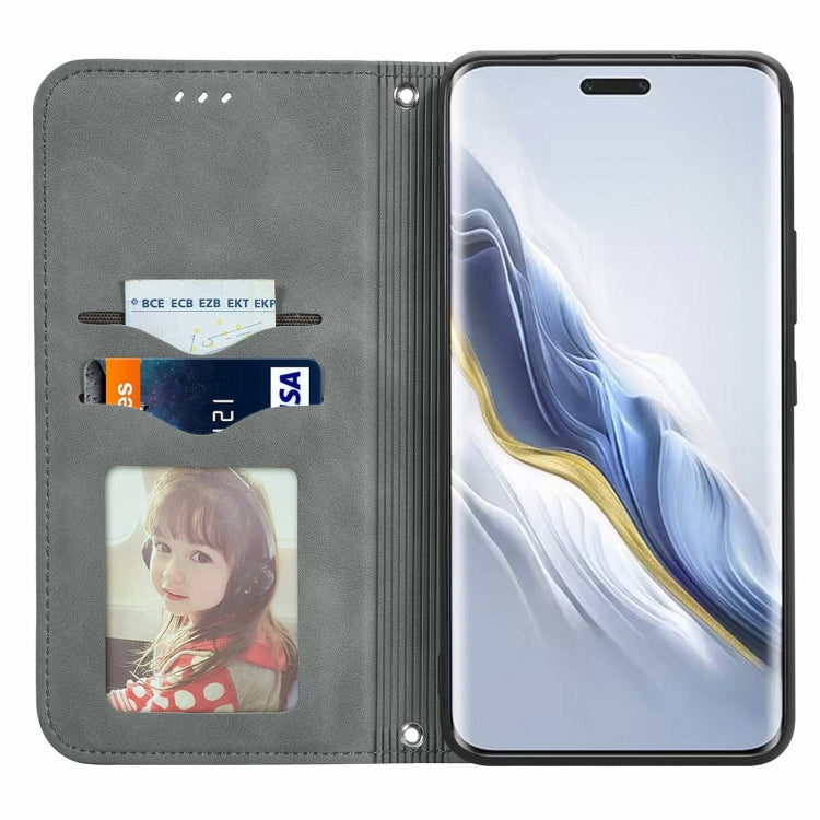 For Honor Magic6 Pro Retro Skin Feel Magnetic Flip Leather Phone Case(Grey) - free shipping - PMC Jewellery - Order now!
