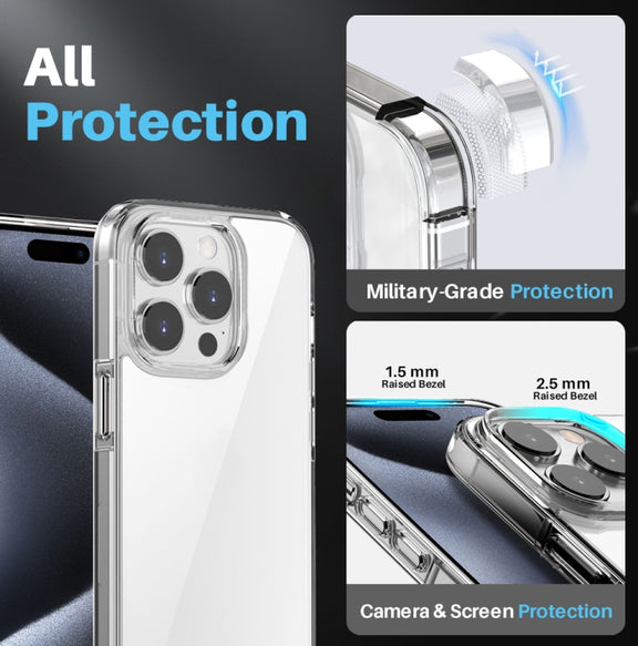 For iPhone 15 Pro Max NORTHJO 3 in 1 Clear Phone Case with Screen Film + Rear Lens Film