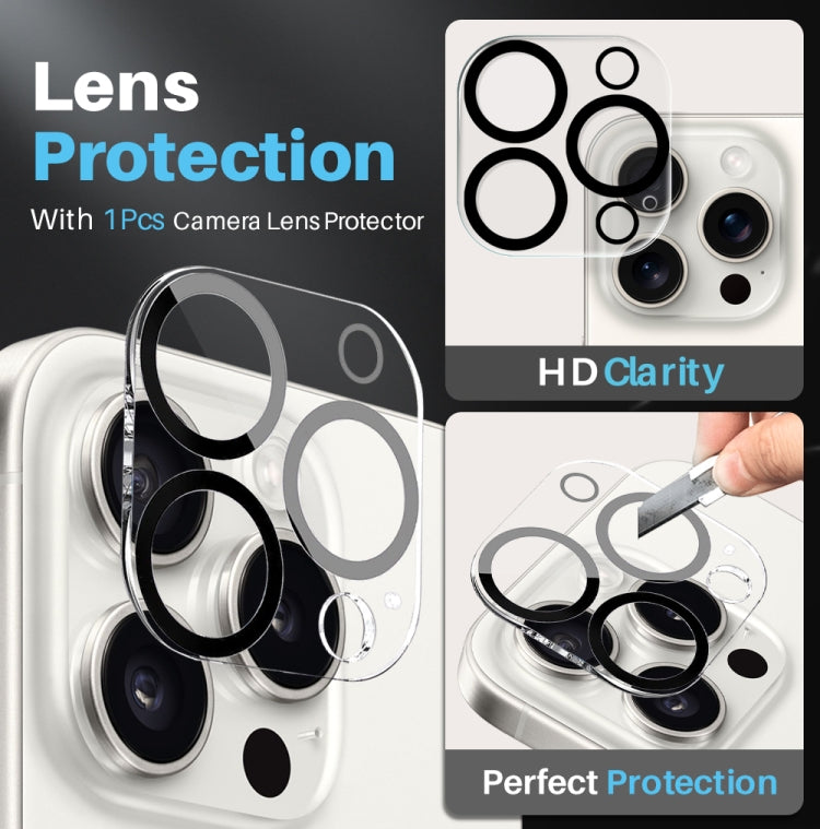 For iPhone 15 Pro Max NORTHJO 3 in 1 Clear Phone Case with Screen Film + Rear Lens Film