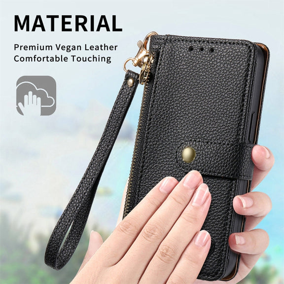 For Motorola Moto G Play 2024 Love Zipper Lanyard Leather Phone Case(Black)
