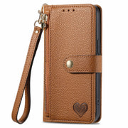 For Motorola Moto G Play 2024 Love Zipper Lanyard Leather Phone Case(Brown)