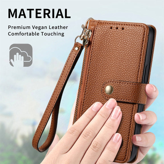 For Motorola Moto G Play 2024 Love Zipper Lanyard Leather Phone Case(Brown)