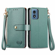 For Motorola Moto G Play 2024 Love Zipper Lanyard Leather Phone Case(Green)