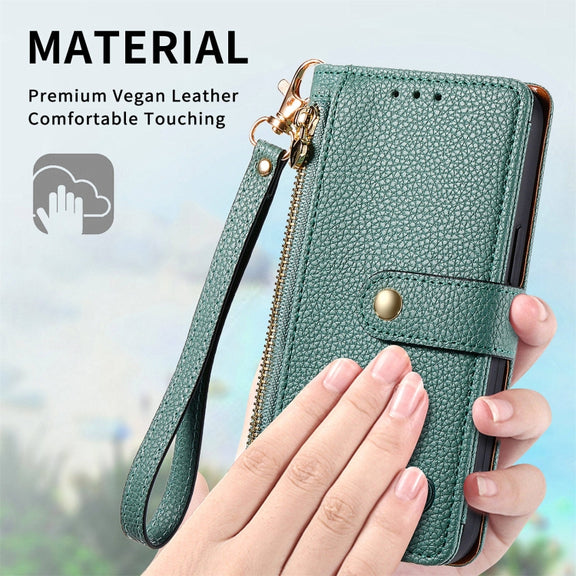 For Motorola Moto G Play 2024 Love Zipper Lanyard Leather Phone Case(Green)