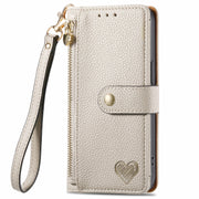 For Motorola Moto G Play 2024 Love Zipper Lanyard Leather Phone Case(Gray)