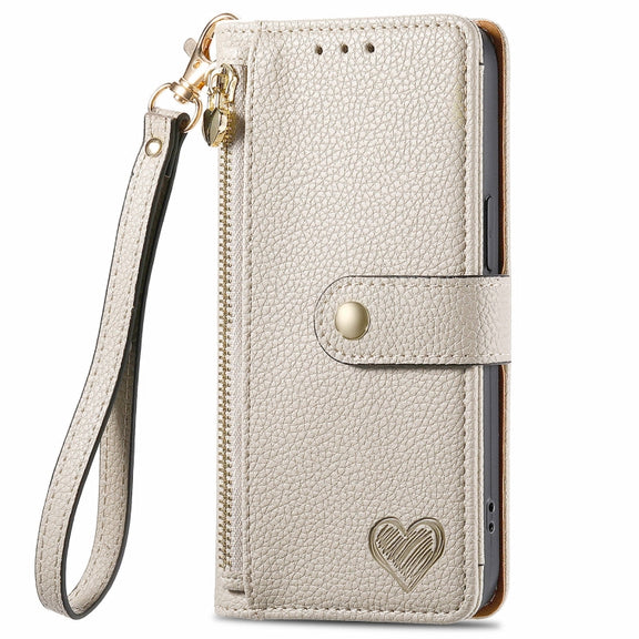 For Motorola Moto G Play 2024 Love Zipper Lanyard Leather Phone Case(Gray)
