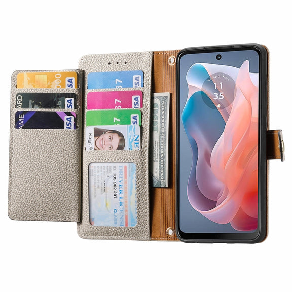 For Motorola Moto G Play 2024 Love Zipper Lanyard Leather Phone Case(Gray)