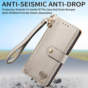 For Motorola Moto G Play 2024 Love Zipper Lanyard Leather Phone Case(Gray)