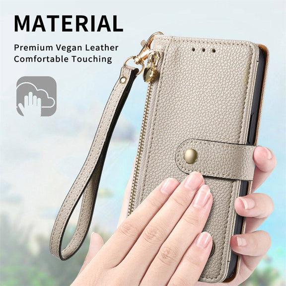 For Motorola Moto G Play 2024 Love Zipper Lanyard Leather Phone Case(Gray)