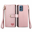 For Motorola Moto G Play 2024 Love Zipper Lanyard Leather Phone Case(Pink) - Motorola Cases by PMC Jewellery | Online Shopping South Africa | PMC Jewellery | Buy Now Pay Later Mobicred