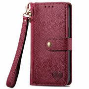 For Motorola Moto G Play 2024 Love Zipper Lanyard Leather Phone Case(Red)