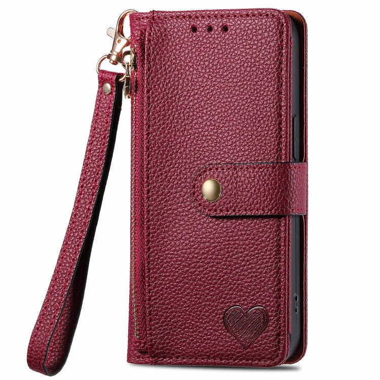 For Motorola Moto G Play 2024 Love Zipper Lanyard Leather Phone Case(Red)