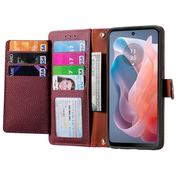 For Motorola Moto G Play 2024 Love Zipper Lanyard Leather Phone Case(Red)