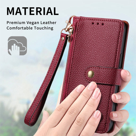For Motorola Moto G Play 2024 Love Zipper Lanyard Leather Phone Case(Red)