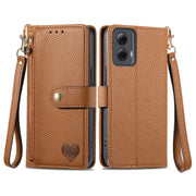 For Motorola Moto G Power 5G 2024 Love Zipper Lanyard Leather Phone Case(Brown)