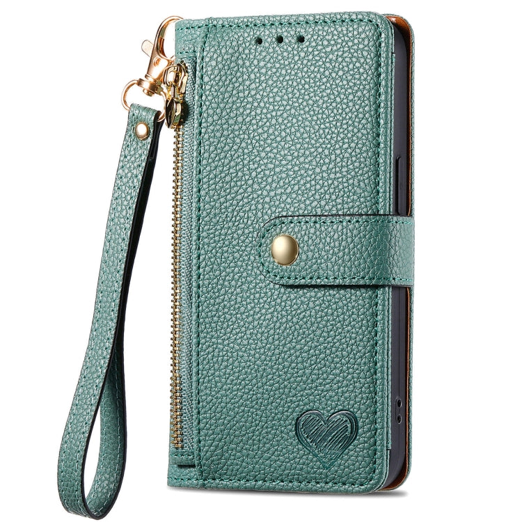 For Motorola Moto G Power 5G 2024 Love Zipper Lanyard Leather Phone Case(Green)