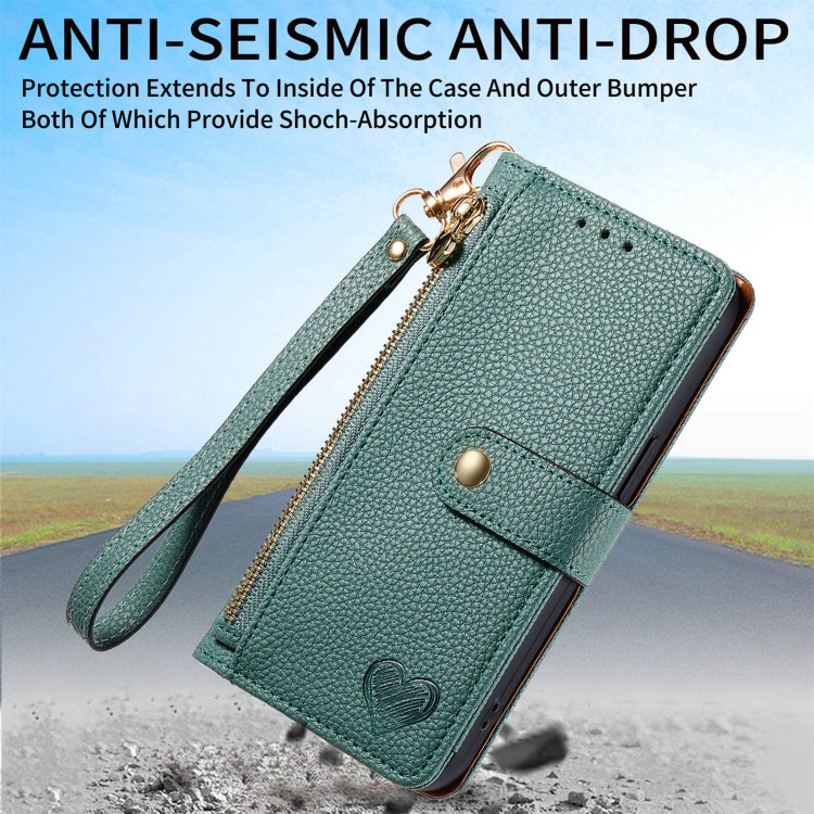 For Motorola Moto G Power 5G 2024 Love Zipper Lanyard Leather Phone Case(Green)