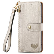 For Motorola Moto G Power 5G 2024 Love Zipper Lanyard Leather Phone Case(Gray)