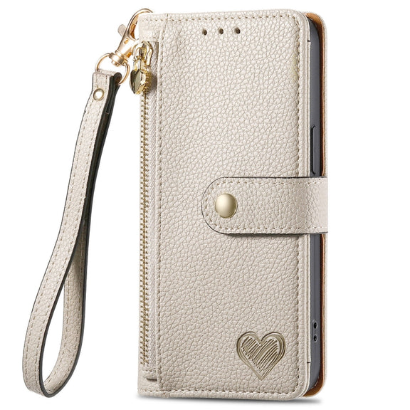 For Motorola Moto G Power 5G 2024 Love Zipper Lanyard Leather Phone Case(Gray)