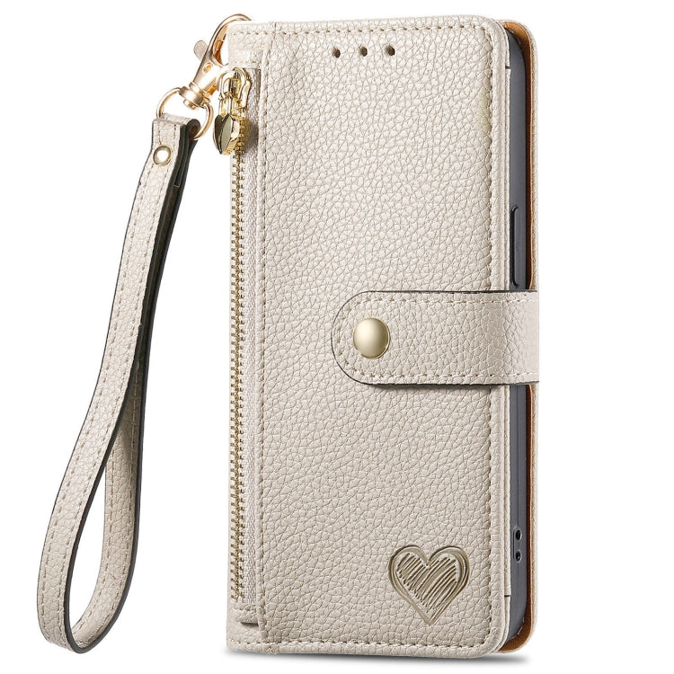 For Motorola Moto G Power 5G 2024 Love Zipper Lanyard Leather Phone Case(Gray)