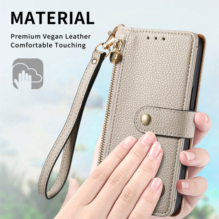 For Motorola Moto G Power 5G 2024 Love Zipper Lanyard Leather Phone Case(Gray)